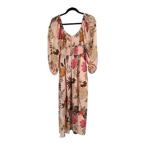 NSR Dress floral smocked waist midi long sleeve X-Small XS